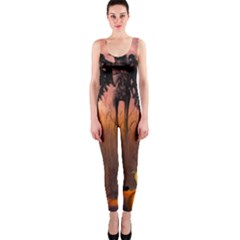 Halloween Design With Scarecrow, Crow And Pumpkin OnePiece Catsuit