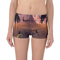 Halloween Design With Scarecrow, Crow And Pumpkin Boyleg Bikini Bottoms