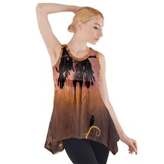 Halloween Design With Scarecrow, Crow And Pumpkin Side Drop Tank Tunic by FantasyWorld7