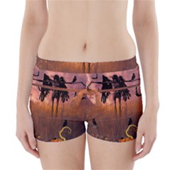 Halloween Design With Scarecrow, Crow And Pumpkin Boyleg Bikini Wrap Bottoms