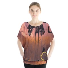 Halloween Design With Scarecrow, Crow And Pumpkin Blouse