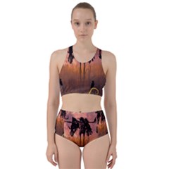 Halloween Design With Scarecrow, Crow And Pumpkin Racer Back Bikini Set