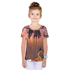 Halloween Design With Scarecrow, Crow And Pumpkin Kids  One Piece Tee