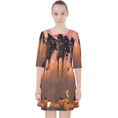 Halloween Design With Scarecrow, Crow And Pumpkin Pocket Dress