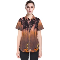 Halloween Design With Scarecrow, Crow And Pumpkin Women s Short Sleeve Shirt