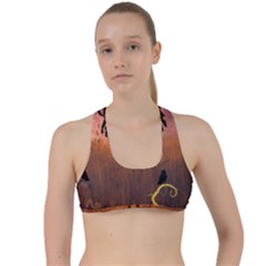 Halloween Design With Scarecrow, Crow And Pumpkin Criss Cross Racerback Sports Bra