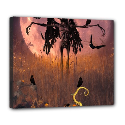 Halloween Design With Scarecrow, Crow And Pumpkin Deluxe Canvas 24  x 20  