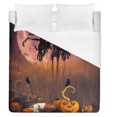 Halloween Design With Scarecrow, Crow And Pumpkin Duvet Cover (Queen Size)