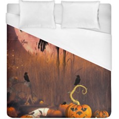 Halloween Design With Scarecrow, Crow And Pumpkin Duvet Cover (King Size)