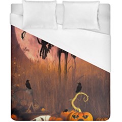 Halloween Design With Scarecrow, Crow And Pumpkin Duvet Cover (California King Size)