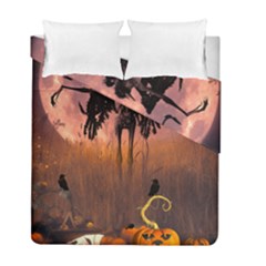 Halloween Design With Scarecrow, Crow And Pumpkin Duvet Cover Double Side (Full/ Double Size)