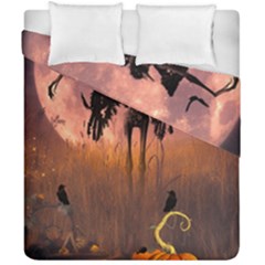 Halloween Design With Scarecrow, Crow And Pumpkin Duvet Cover Double Side (california King Size) by FantasyWorld7