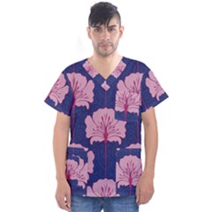 Beautiful Art Nouvea Floral Pattern Men s V-neck Scrub Top