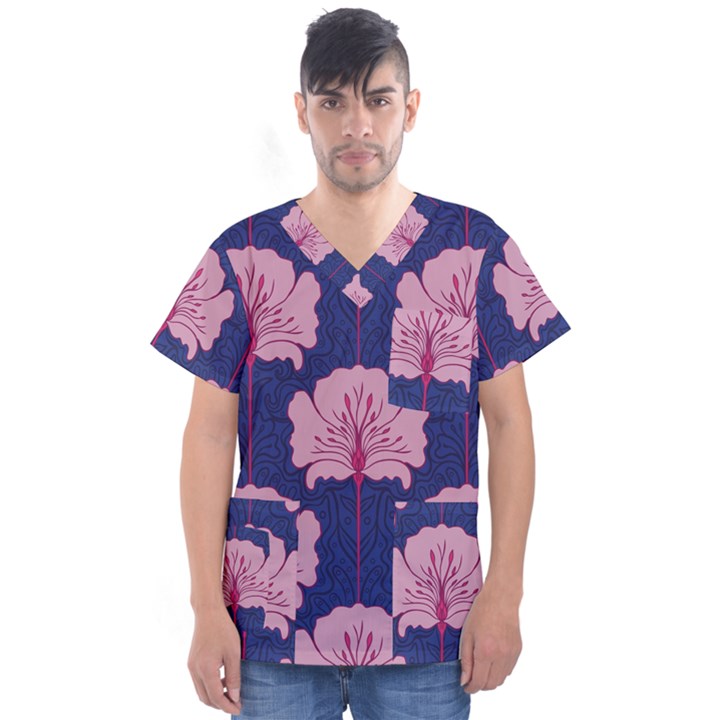 beautiful art nouvea floral pattern Men s V-Neck Scrub Top