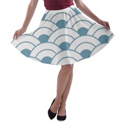 Art Deco Teal White A-line Skater Skirt by NouveauDesign