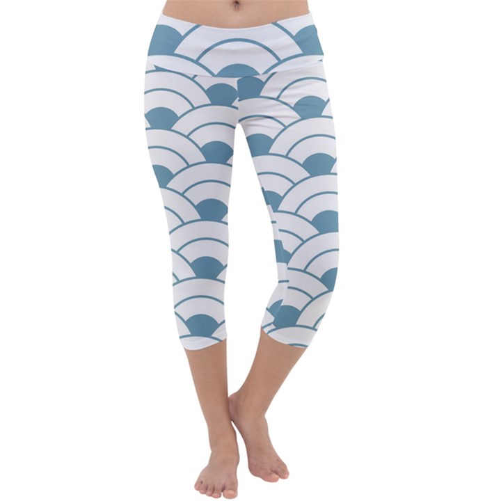 art deco teal white Capri Yoga Leggings