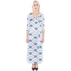 Art Deco Teal White Quarter Sleeve Wrap Maxi Dress by NouveauDesign