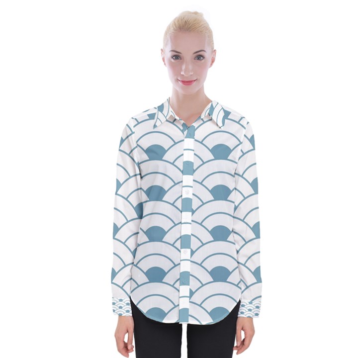 art deco teal white Womens Long Sleeve Shirt