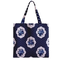 Shabby Chic Navy Blue Zipper Grocery Tote Bag by NouveauDesign