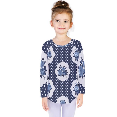 Shabby Chic Navy Blue Kids  Long Sleeve Tee by NouveauDesign