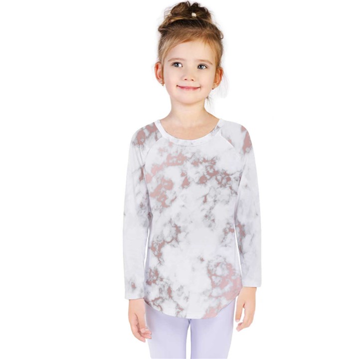 pure and beautiful white marple and rose gold, beautiful ,white marple, rose gold,elegnat,chic,modern,decorative, Kids  Long Sleeve Tee