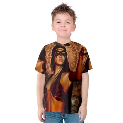 Wonderful Fantasy Women With Mask Kids  Cotton Tee by FantasyWorld7