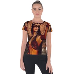 Wonderful Fantasy Women With Mask Short Sleeve Sports Top  by FantasyWorld7