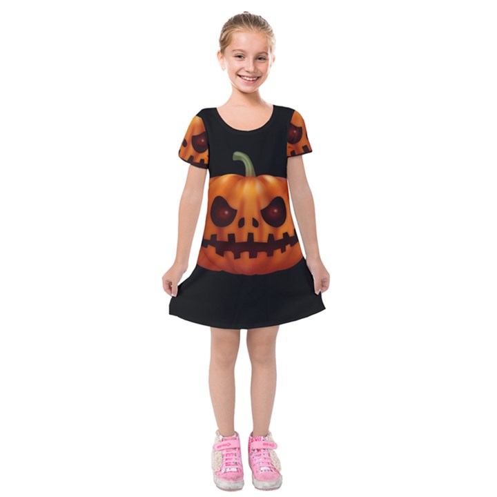 Halloween pumpkin Kids  Short Sleeve Velvet Dress