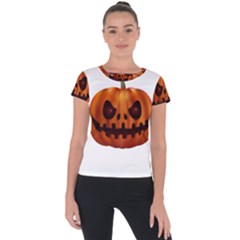 Halloween Pumpkin Short Sleeve Sports Top  by Valentinaart