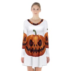 Halloween Pumpkin Long Sleeve Velvet V-neck Dress by Valentinaart