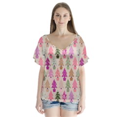 Christmas Tree Pattern V-neck Flutter Sleeve Top by Valentinaart