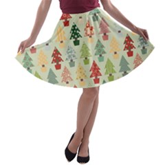 Christmas Tree Pattern A-line Skater Skirt by Valentinaart