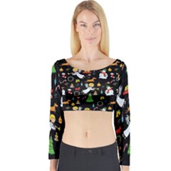 Christmas Pattern Long Sleeve Crop Top by Valentinaart