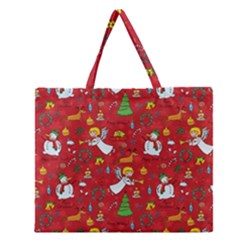 Christmas Pattern Zipper Large Tote Bag by Valentinaart