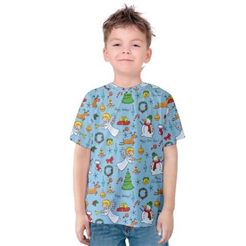 Christmas Pattern Kids  Cotton Tee by Valentinaart