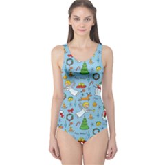 Christmas Pattern One Piece Swimsuit by Valentinaart