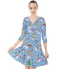 Christmas Pattern Quarter Sleeve Front Wrap Dress	 by Valentinaart