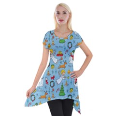 Christmas Pattern Short Sleeve Side Drop Tunic by Valentinaart