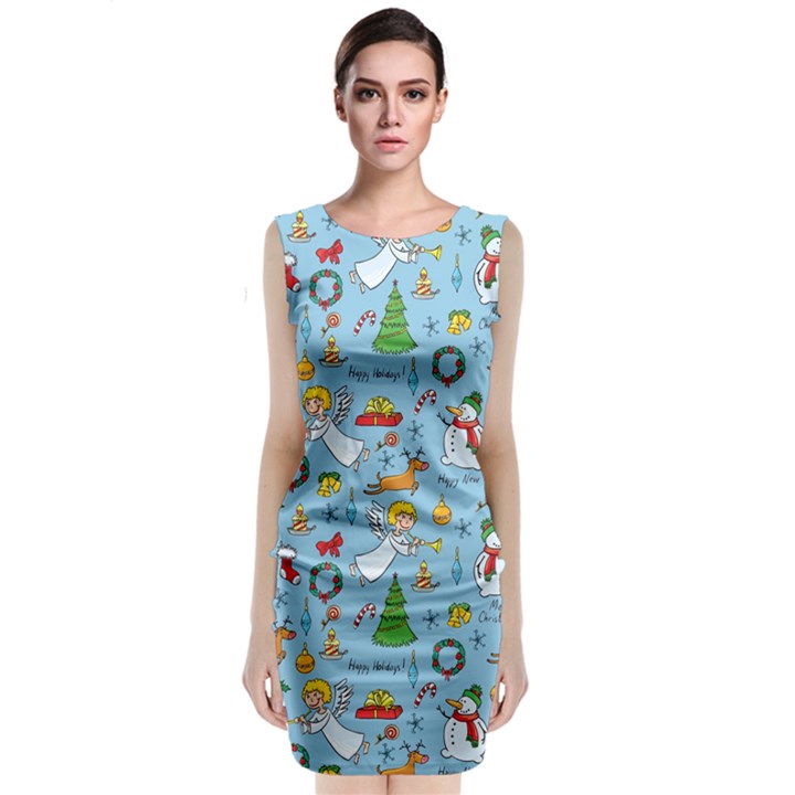 Christmas pattern Sleeveless Velvet Midi Dress