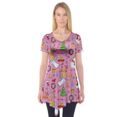 Christmas Pattern Short Sleeve Tunic  by Valentinaart