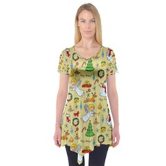 Christmas Pattern Short Sleeve Tunic  by Valentinaart