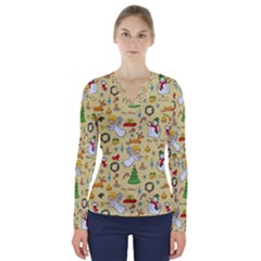 Christmas Pattern V-neck Long Sleeve Top by Valentinaart