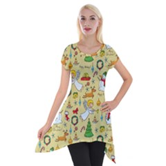 Christmas Pattern Short Sleeve Side Drop Tunic by Valentinaart