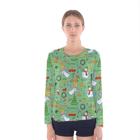 Christmas Pattern Women s Long Sleeve Tee by Valentinaart