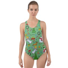 Christmas Pattern Cut-out Back One Piece Swimsuit by Valentinaart