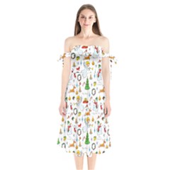 Christmas Pattern Shoulder Tie Bardot Midi Dress by Valentinaart