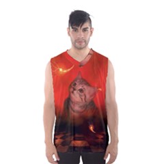 Cute Little Kitten, Red Background Men s Basketball Tank Top by FantasyWorld7