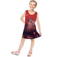 Cute Little Kitten, Red Background Kids  Tunic Dress by FantasyWorld7