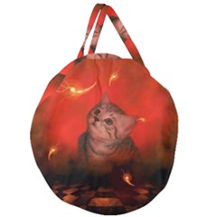 Cute Little Kitten, Red Background Giant Round Zipper Tote by FantasyWorld7