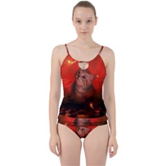 Cute Little Kitten, Red Background Cut Out Top Tankini Set by FantasyWorld7